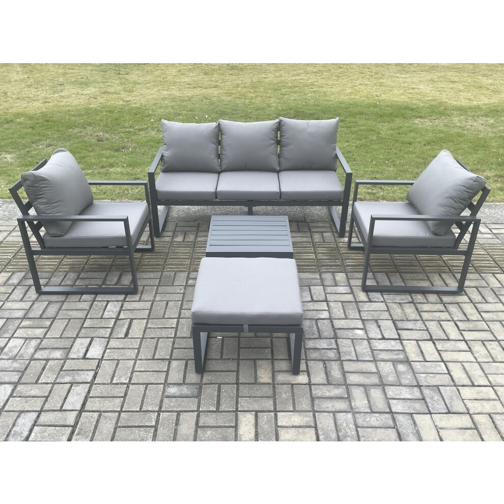 Fimous Dark/Grey Aluminium Outdoor Garden Furniture Set Lounge Sofa 2 Pc Chairs Square Coffee Table Sets With Big Footstool - Image 3