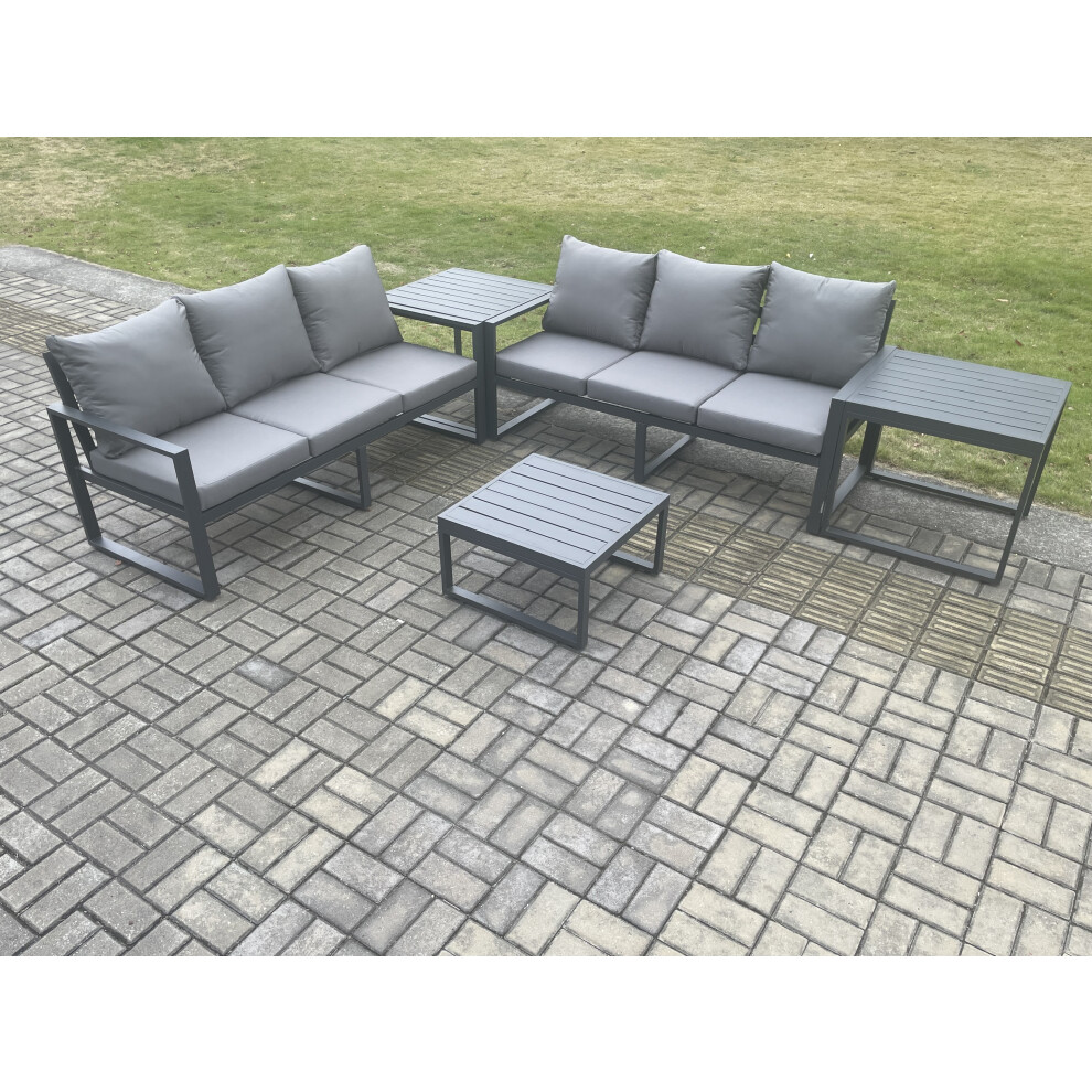 Fimous Aluminium 5 Pieces Garden Furniture Sofa Set Cushions 6 Seater Patio Set Coffee Table 2 Side Tables - Dark Grey - Image 3