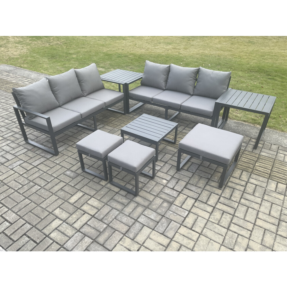 Fimous Unisex Dark Grey Aluminium Seater Outdoor Garden Furniture Lounge Sofa Set With Square Coffee Table 3 Footstools 2 Side Tables Size 9 - Image 3