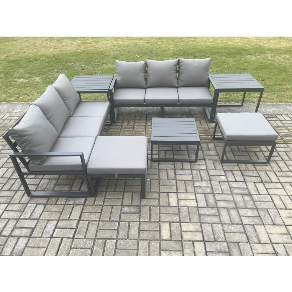Rackhams Dark/Grey Aluminium 8 Seater Outdoor Garden Furniture Lounge Sofa Set With Square Coffee Table 2 Side Tables 2 Big Footstools - Image 3