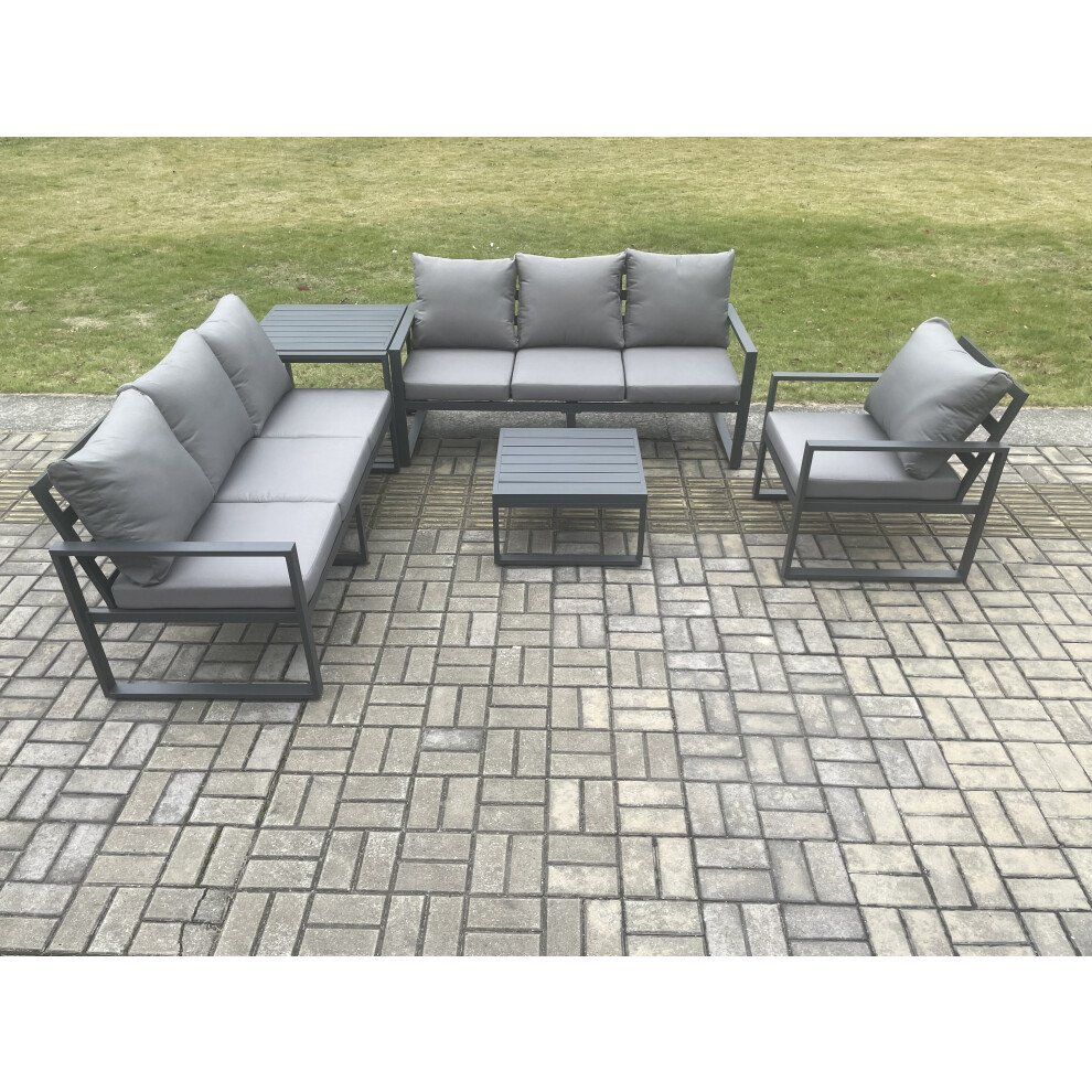 B&Q - Aluminium 7 Seater Outdoor Garden Furniture Lounge Sofa Set With Square Coffee Table Chair Side Table Dark Grey - Image 3