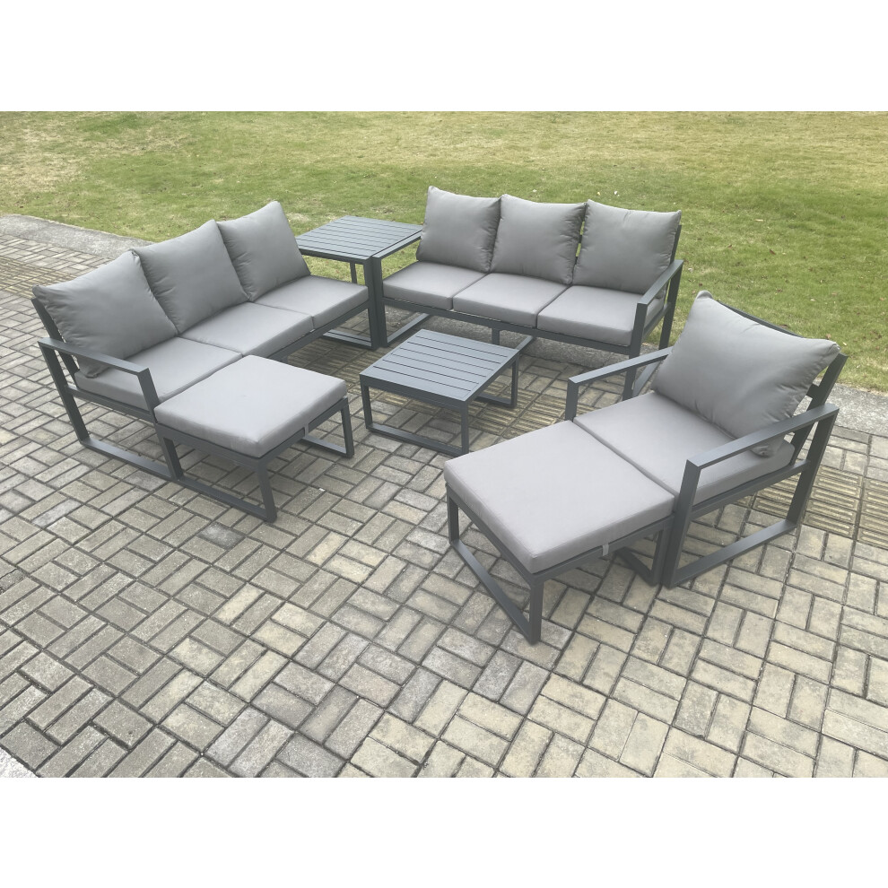 B&Q - Aluminium Outdoor Lounge Sofa Set Garden Furniture Sets With Square Coffee Table Chair 2 Big Footstools Side Table - Image 3