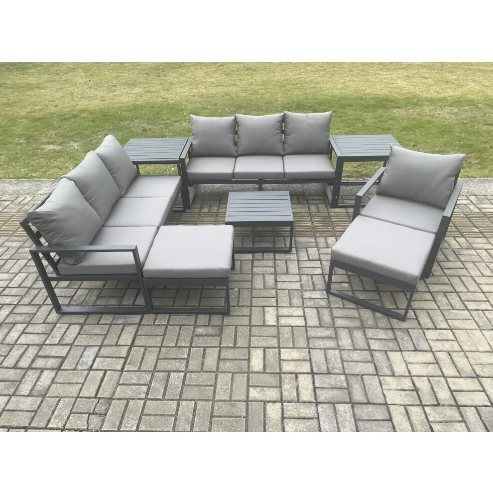 Fimous Unisex Dark Grey Aluminium Outdoor Lounge Sofa Set Garden Furniture Sets With Square Coffee Table Chair Big Footstools Side Tables Size 2 - Image 3