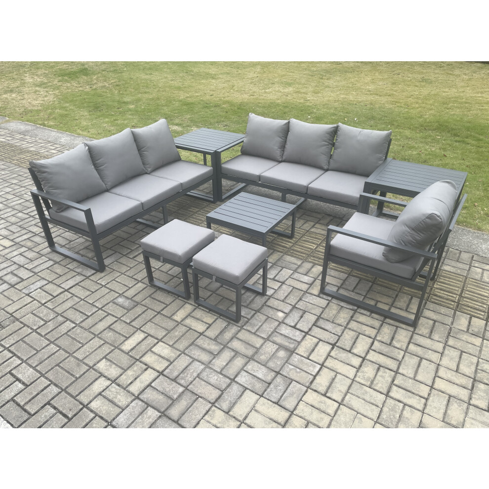 B&Q - Aluminium 9 Seater Outdoor Garden Furniture Lounge Sofa Set With Square Coffee Table Chair Footstools 2 Side Table - Image 3