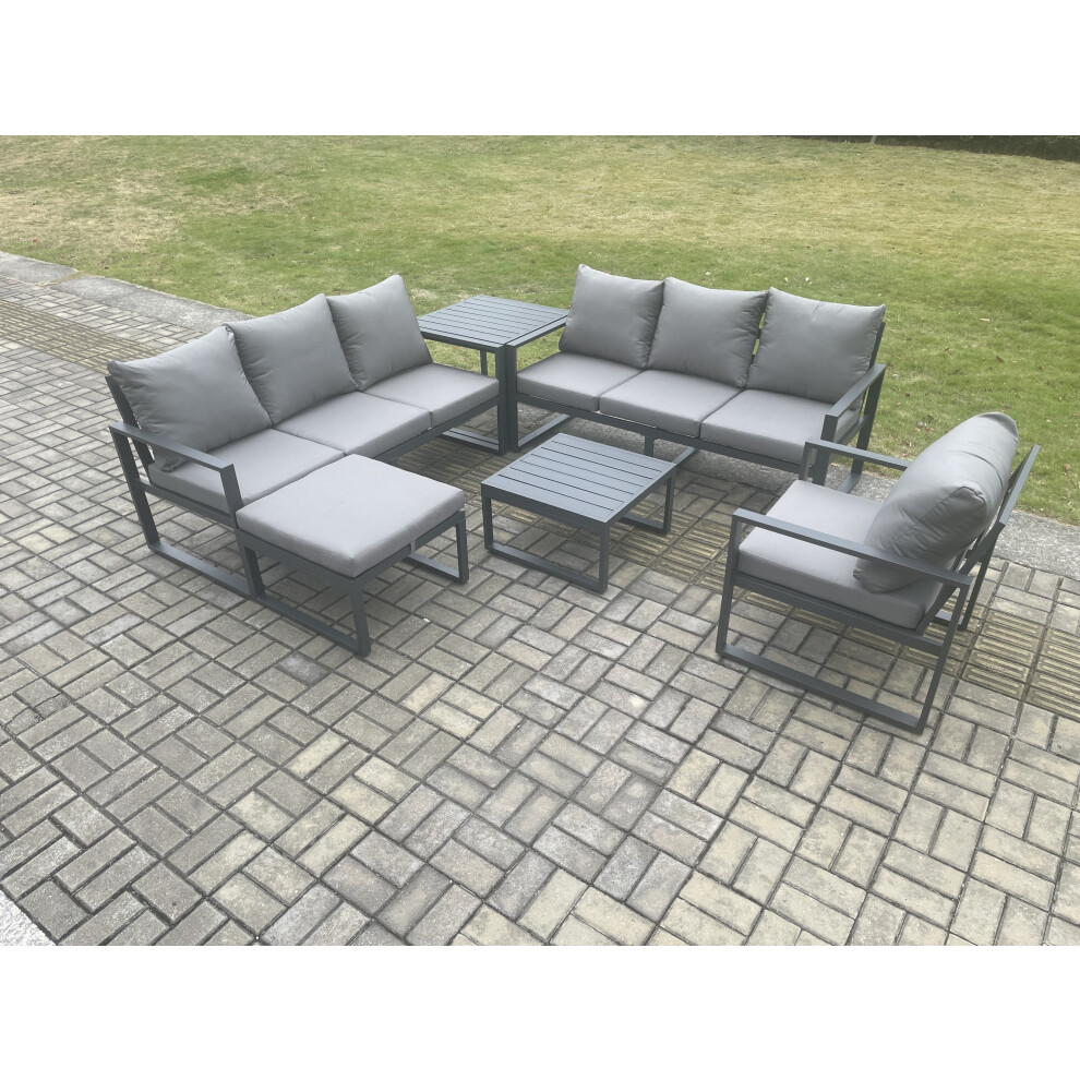 Fimous Unisex Dark Grey Aluminium Seater Outdoor Garden Furniture Lounge Sofa Set With Square Coffee Table Chair Big Footstool Side Table Size 8 - Image 3