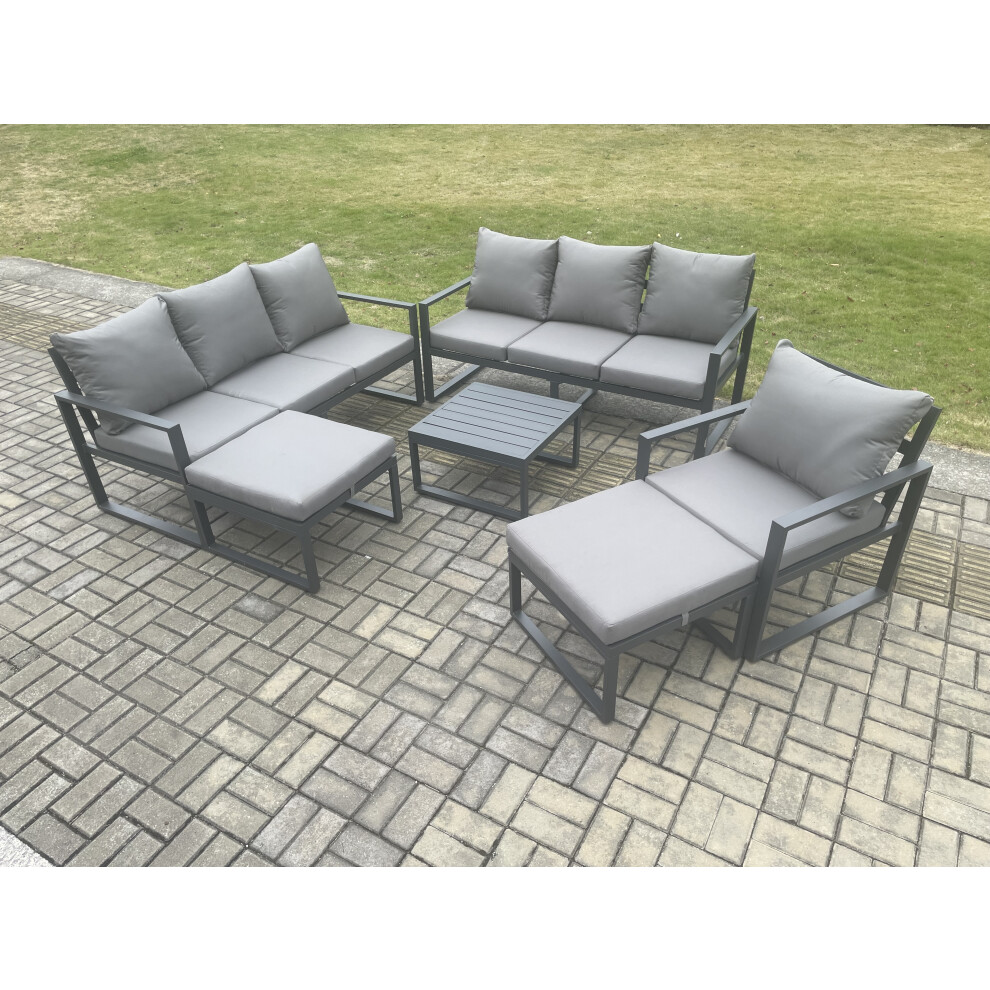 B&Q - Aluminium Outdoor Lounge Sofa Set Garden Furniture Sets With Square Coffee Table Chair 2 Big Footstools Dark Grey - Image 3