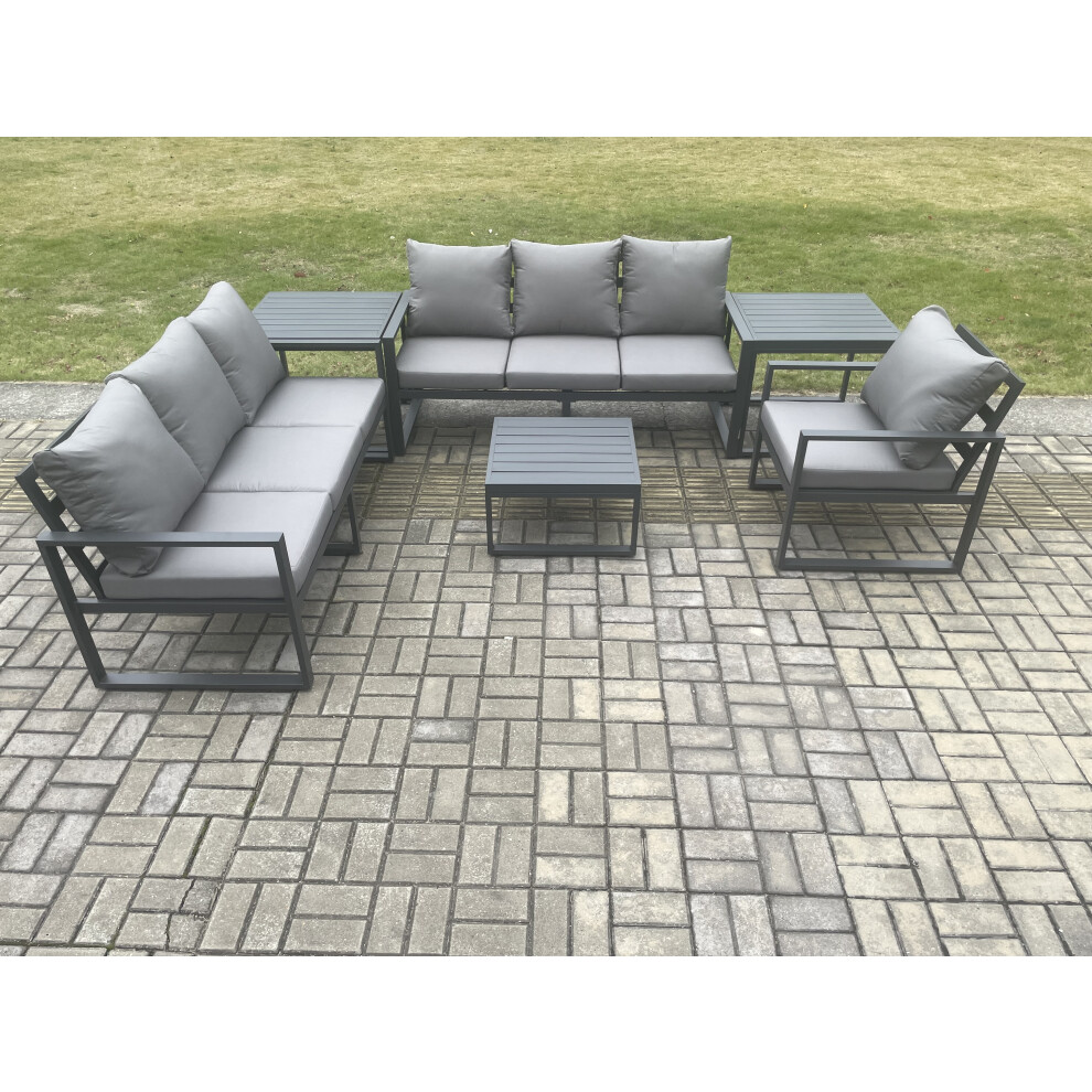 Fimous Unisex Dark Grey Aluminium Seater Outdoor Garden Furniture Lounge Sofa Set With Square Coffee Table Chair 2 Side Table Size 7 - Image 3