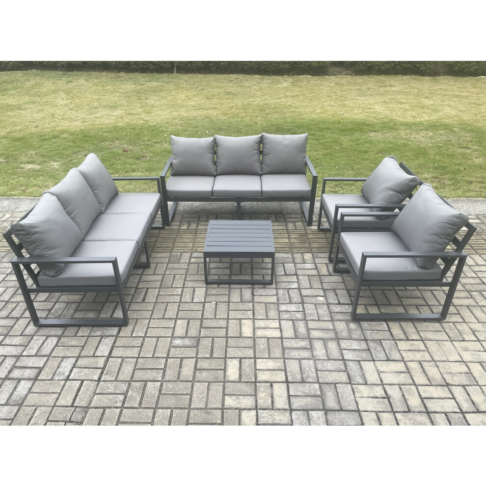 Fimous Dark/Grey Aluminium Outdoor Lounge Sofa Set Garden Furniture Sets With Square Coffee Table 2 Chairs 8 Seater - Image 3