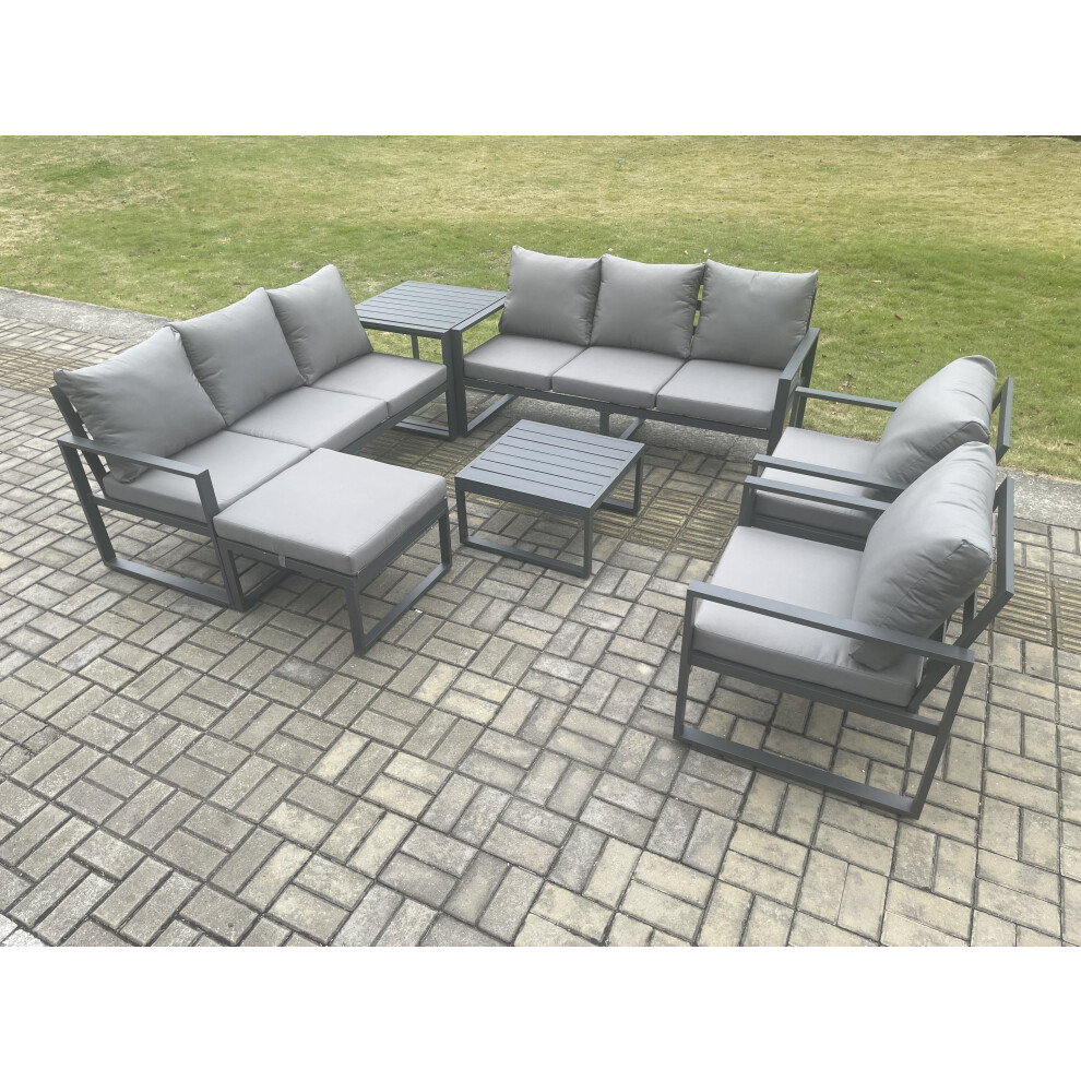 Fimous Aluminium Patio Outdoor Garden Furniture Lounge Sofa Set with Square Coffee Table 2 Chairs Big Footstool Dark Grey-image-OPC-PDPF5DD-NEW