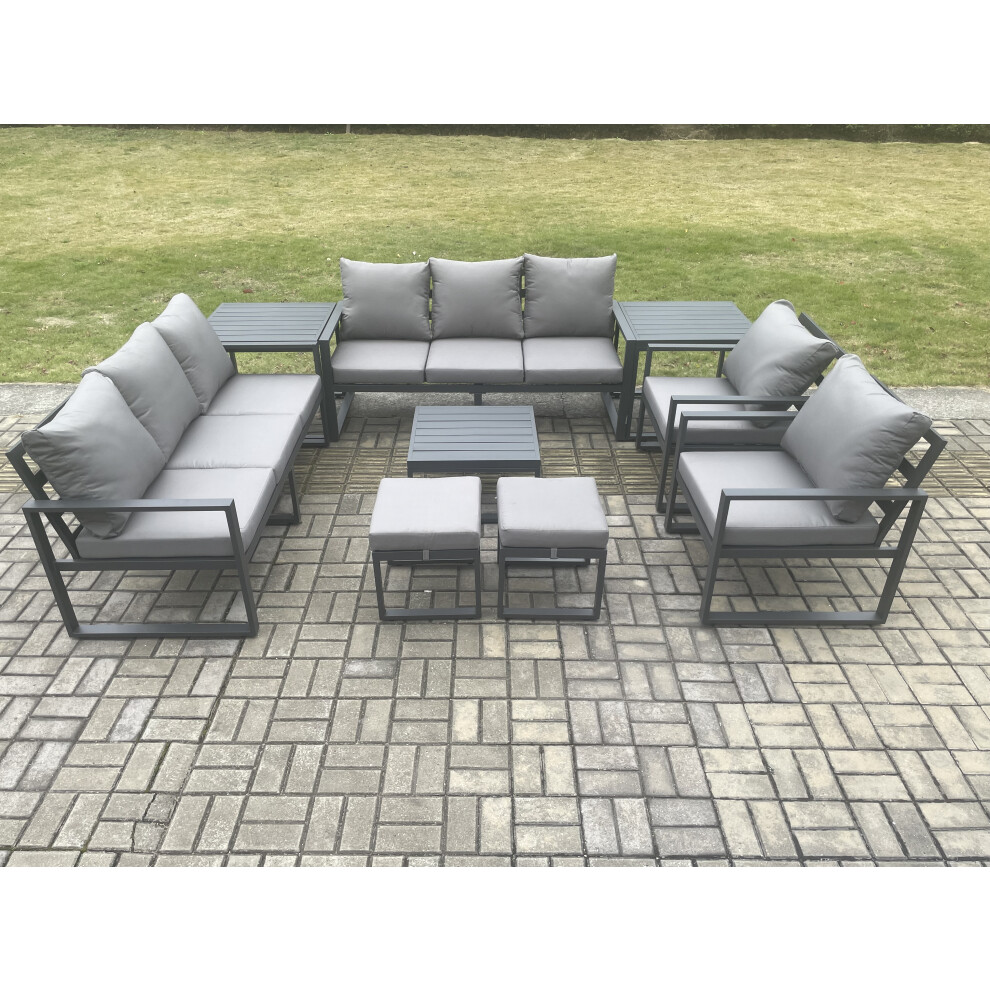 Fimous Aluminium Patio Garden Furniture Lounge Sofa Set Square Coffee Table - Dark Grey - Image 3
