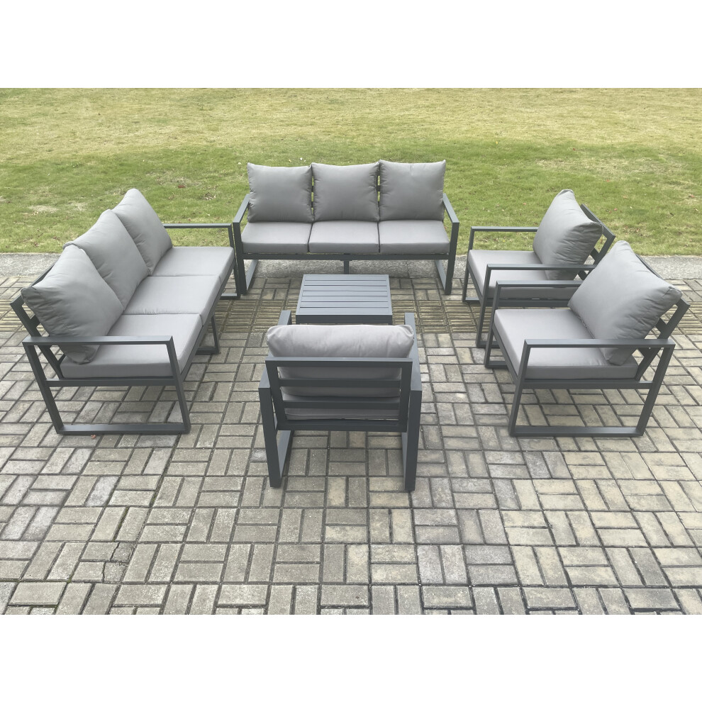 Fimous Aluminium Outdoor Garden Furniture Set Patio Lounge Sofa With Square Coffee Table 3 Armchairs Dark Grey Brown,Grey