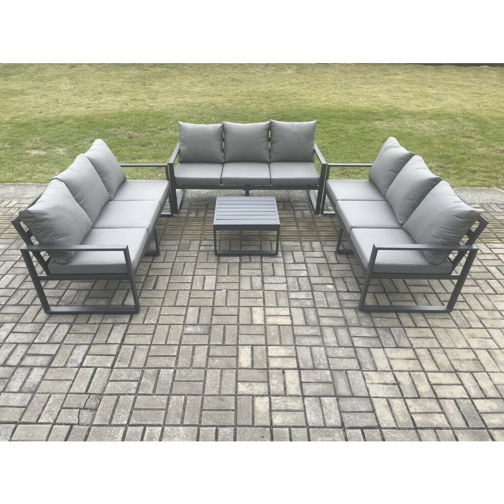 Fimous Dark/Grey Aluminium 9 Seater Outdoor Garden Furniture Set Patio Lounge Sofa With Square Coffee Table Conservatory Set - Image 3