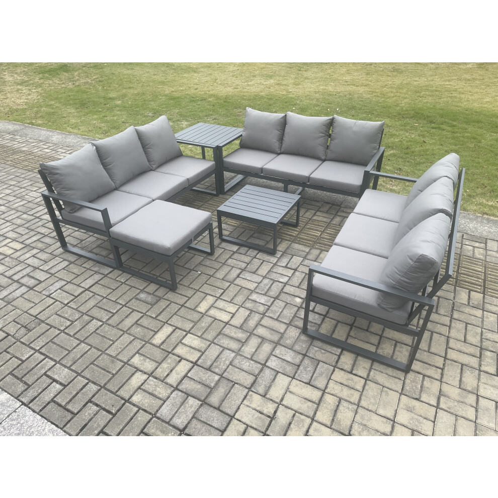 B&Q - Aluminium 10 Seater Outdoor Garden Furniture Set Patio Lounge Sofa With Coffee Table Side Table Big Footstool - Image 3
