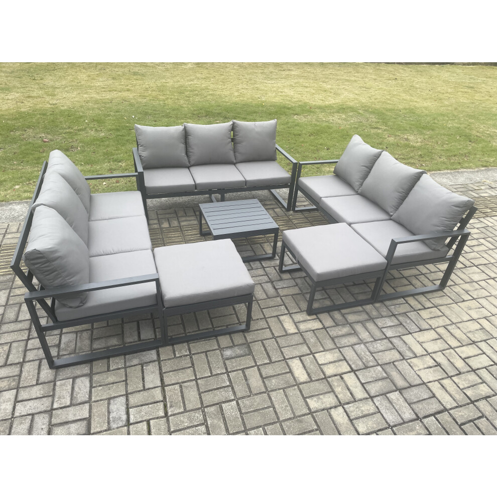 Fimous Unisex Dark Grey Aluminium Outdoor Garden Furniture Set Patio Lounge Sofa With Square Coffee Table Big Footstools Conservatory Set Size 2 - Image 3