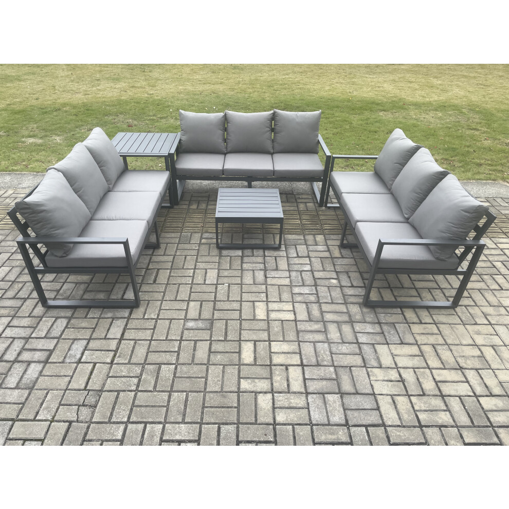 Rackhams Dark/Grey Aluminium 9 Seater Outdoor Garden Furniture Set Patio Lounge Sofa With Square Coffee Table Side Table Conservatory Set - Image 3