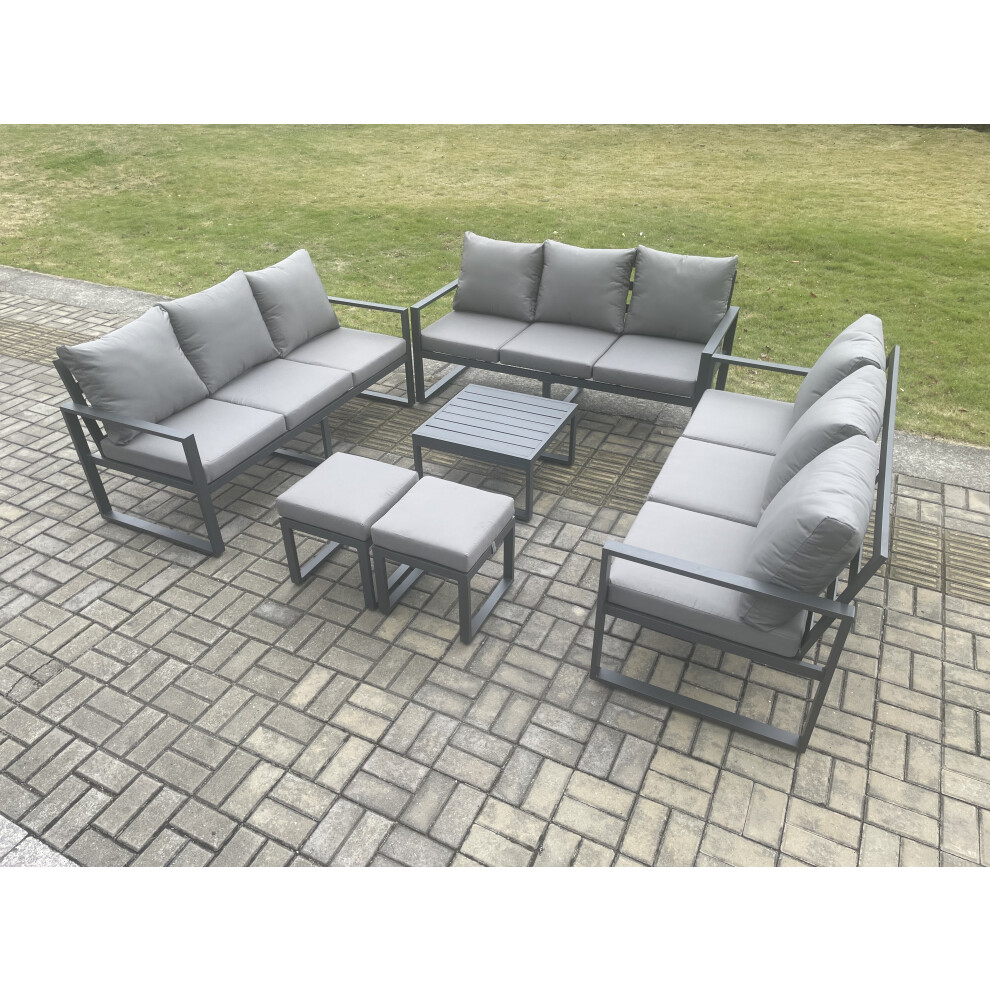 Rackhams Dark/Grey Aluminium 11 Seater Outdoor Garden Furniture Set Patio Lounge Sofa With Square Coffee Table 2 Small Footstools Conservatory Set - Image 3