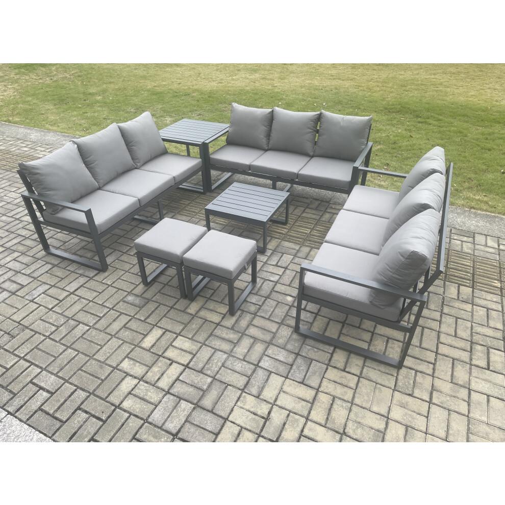 Rackhams Dark/Grey Aluminium 11 Seater Outdoor Garden Furniture Set Patio Lounge Sofa With Square Coffee Table Side Table 2 Small Footstools - Image 3