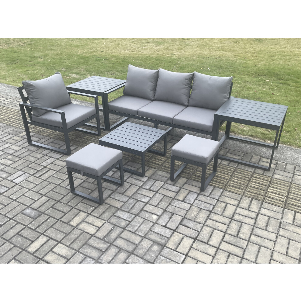 Fimous Aluminium Garden Furniture Set Patio Lounge Sofa Chair Set Coffee Table 2 Side Tables 2 Stools - Dark Grey - Image 3