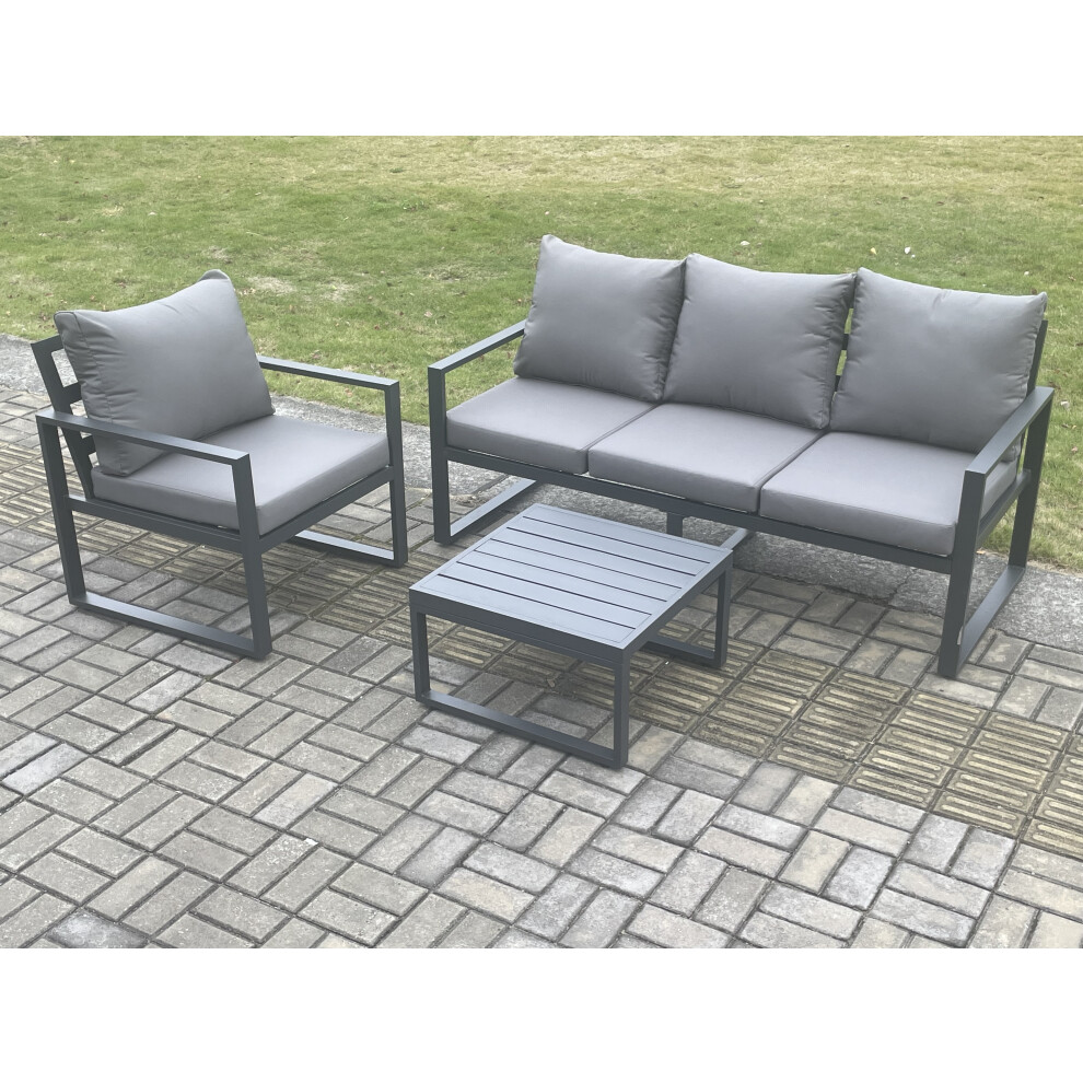 Rackhams Dark/Grey Aluminium Outdoor Garden Furniture Set Lounge Sofa Chairs Square Coffee Table Sets Conservatory Set - Image 3