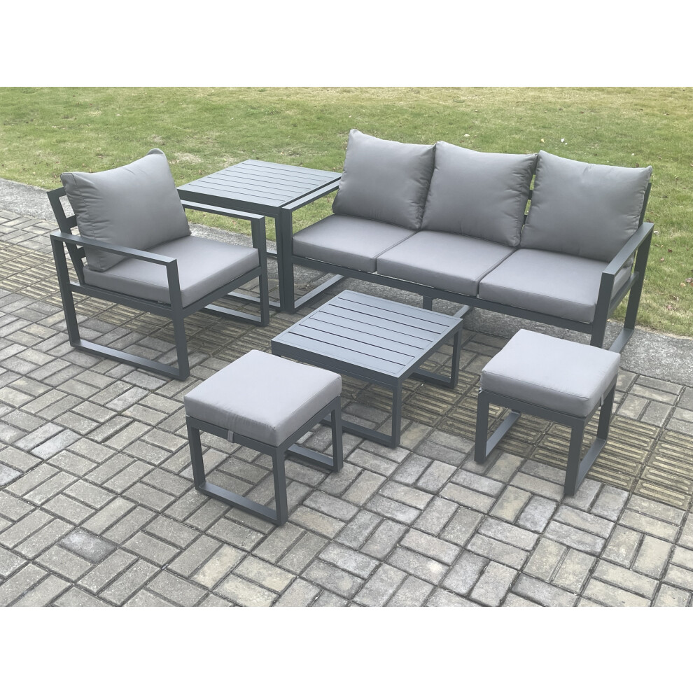Fimous Dark/Grey Aluminium Outdoor Garden Furniture Set Sofa Chair Set With Square Coffee Table Side Table 2 Small Footstools - Image 3