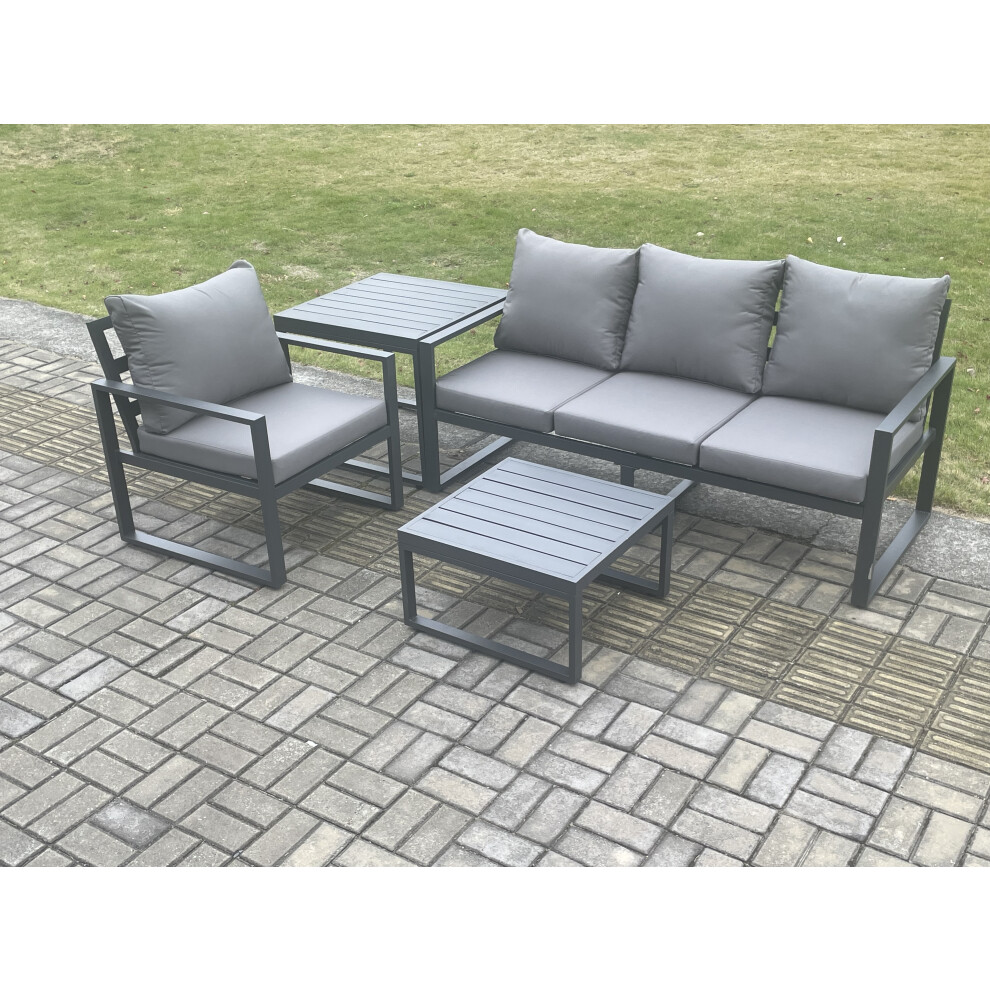 Fimous Aluminium Garden Furniture Set Lounge Sofa Chairs Square Coffee Table Sets Side Table - Dark Grey - Image 3