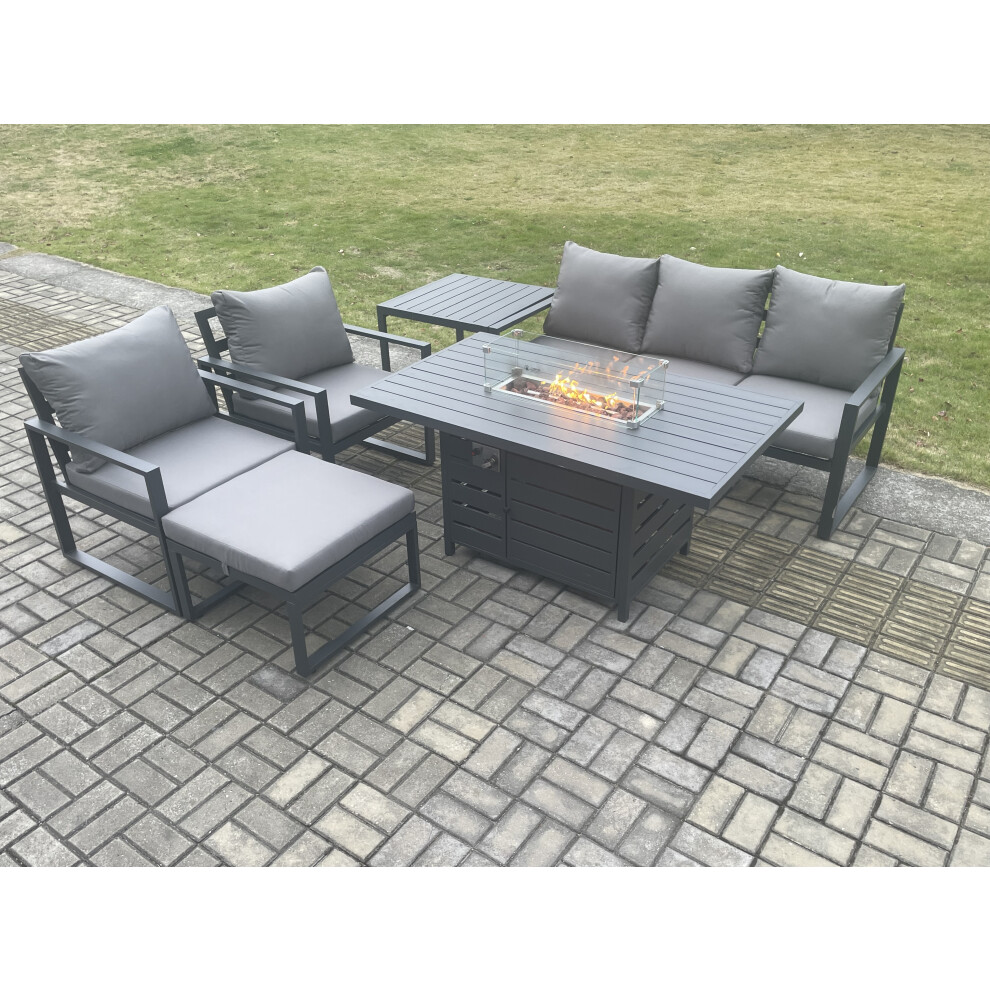 Fimous Aluminium Garden Furniture Set Gas Fire Pit Dining Table Set 2 Chair Side Table Footstool 6 Seater - Image 3