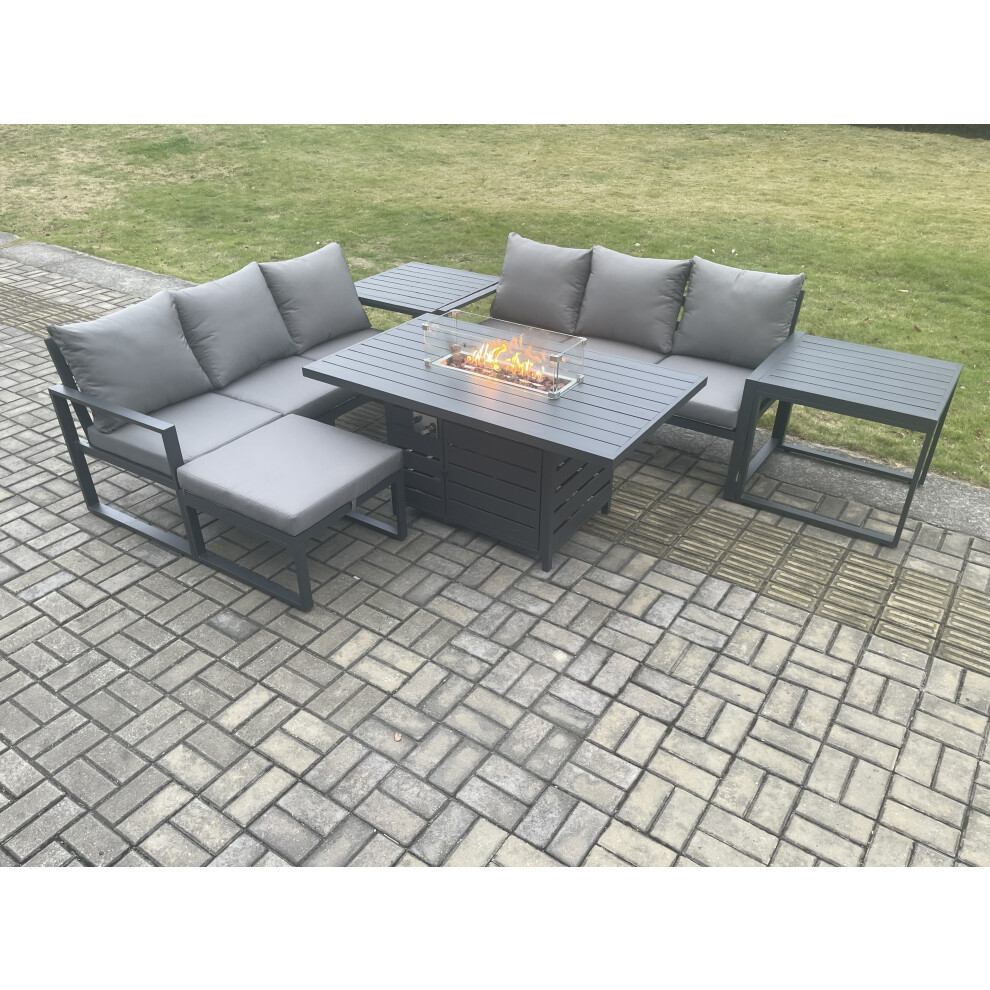 Fimous Unisex Dark Grey Aluminium Seater Outdoor Garden Furniture Lounge Sofa Set Gas Fire Pit Dining Table With Big Footstool In Size 7 - Image 3