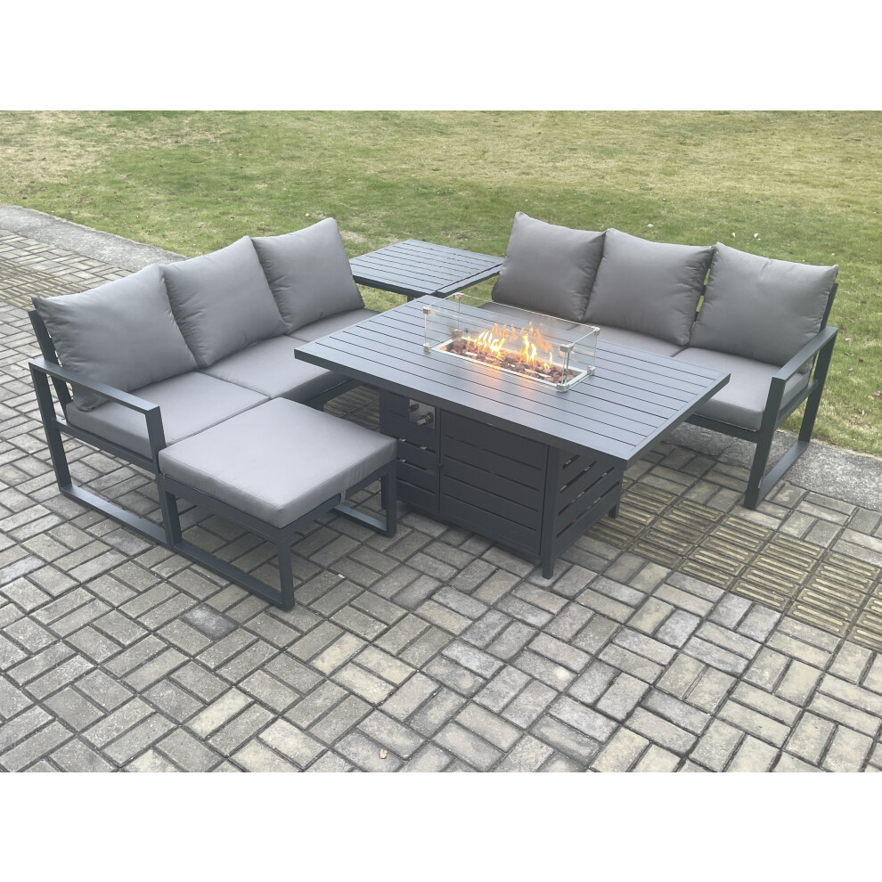 Rackhams Dark/Grey Aluminium 7 Seater Outdoor Garden Furniture Lounge Sofa Set Gas Fire Pit Dining Table With Big Footstool Side Table - Image 3