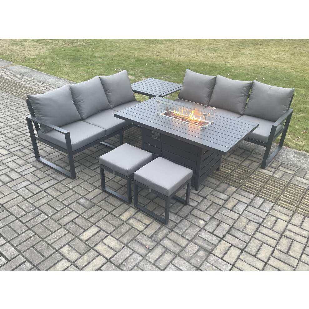 Fimous Unisex Dark Grey Aluminium 8 Seater Outdoor Garden Furniture Lounge Sofa Set Gas Fire Pit Dining Table With 2 Footstools In Small - Image 3