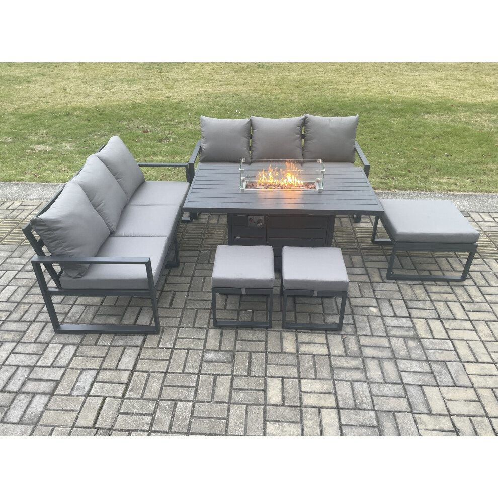 Rackhams Dark/Grey Aluminium Outdoor Lounge Sofa Garden Furniture Sets Gas Fire Pit Dining Table Set With 3 Footstools - Image 3
