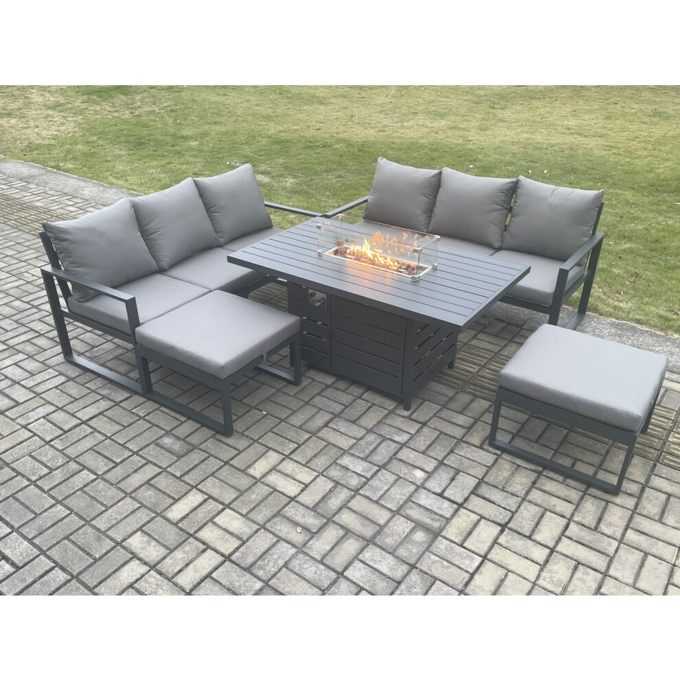 Rackhams Dark/Grey 8 Seater Aluminium Outdoor Garden Furniture Set With Gas Fire Pit Dining Table, 2 Sofas, 2 Footstools - Image 3
