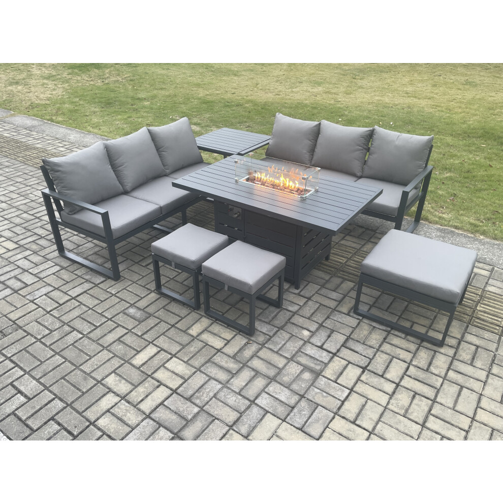 Rackhams Dark/Grey Aluminium Outdoor Lounge Sofa Garden Furniture Sets Gas Fire Pit Dining Table Set With 3 Footstools Side Table - Image 3