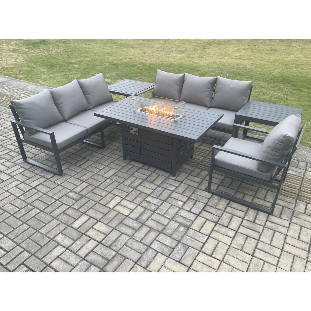 Fimous Aluminium Outdoor Lounge Sofa Garden Furniture Sets Gas Fire Pit Dining Table Set 2 Side Tables - Image 3