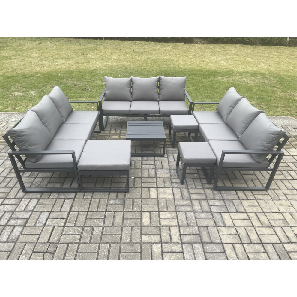 Fimous Unisex Dark Grey Aluminium Outdoor Garden Furniture Set Patio Lounge Sofa With Square Coffee Table Footstools Conservatory Set Size 3 - Image 3