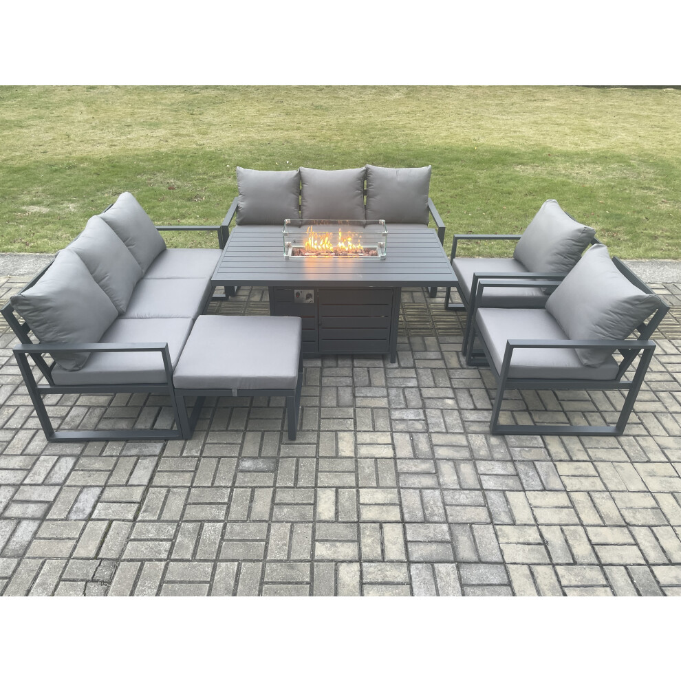 Fimous Aluminium Garden Furniture Set Patio Lounge Sofa Gas Fire Pit Dining Table Set Big Footstool - Image 3