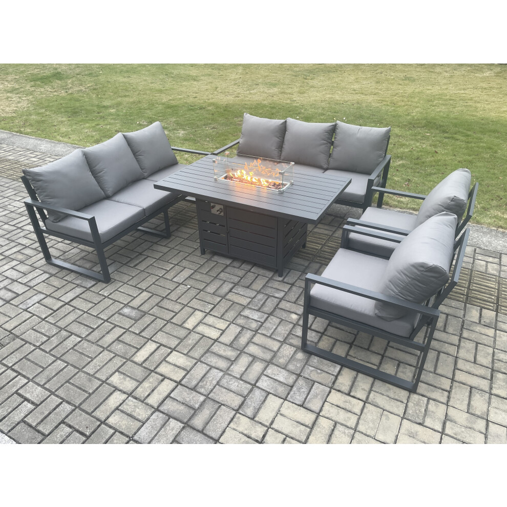 Fimous Aluminium 5 Pieces Garden Furniture Sofa Set 8 Seater Gas Fire Pit Dining Table Set - Image 4
