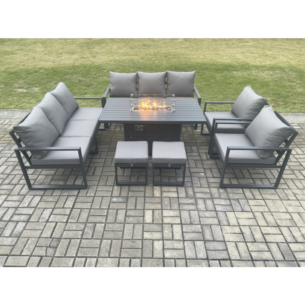 Rackhams Dark/Grey Aluminium Outdoor Garden Furniture Set Patio Lounge Sofa Gas Fire Pit Dining Table Set With 2 Small Footstools - Image 3