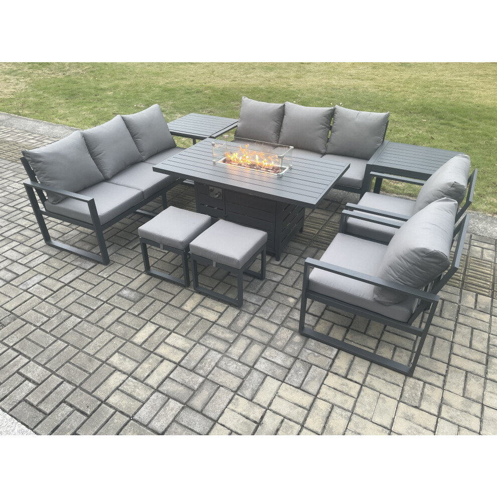 Fimous Aluminium Garden Furniture Set Patio Lounge Sofa Gas Fire Pit Dining Table Set 2 Stools 2 Tables - Image 3