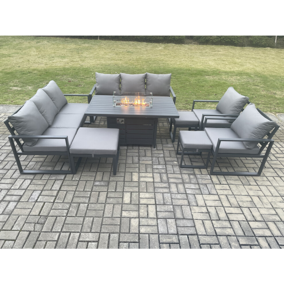 Fimous Aluminium Garden Furniture Set Patio Lounge Sofa Gas Fire Pit Dining Table Set 3 Footstools - Image 3