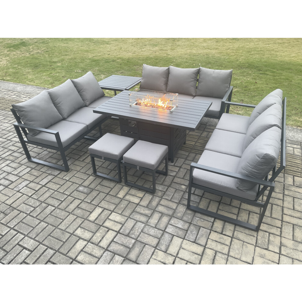 Fimous Unisex Dark Grey Aluminium 11 Seater Garden Furniture Outdoor Set Patio Lounge Sofa Gas Fire Pit Dining Table Set With 2 Footstools Side Table Small - Image 3