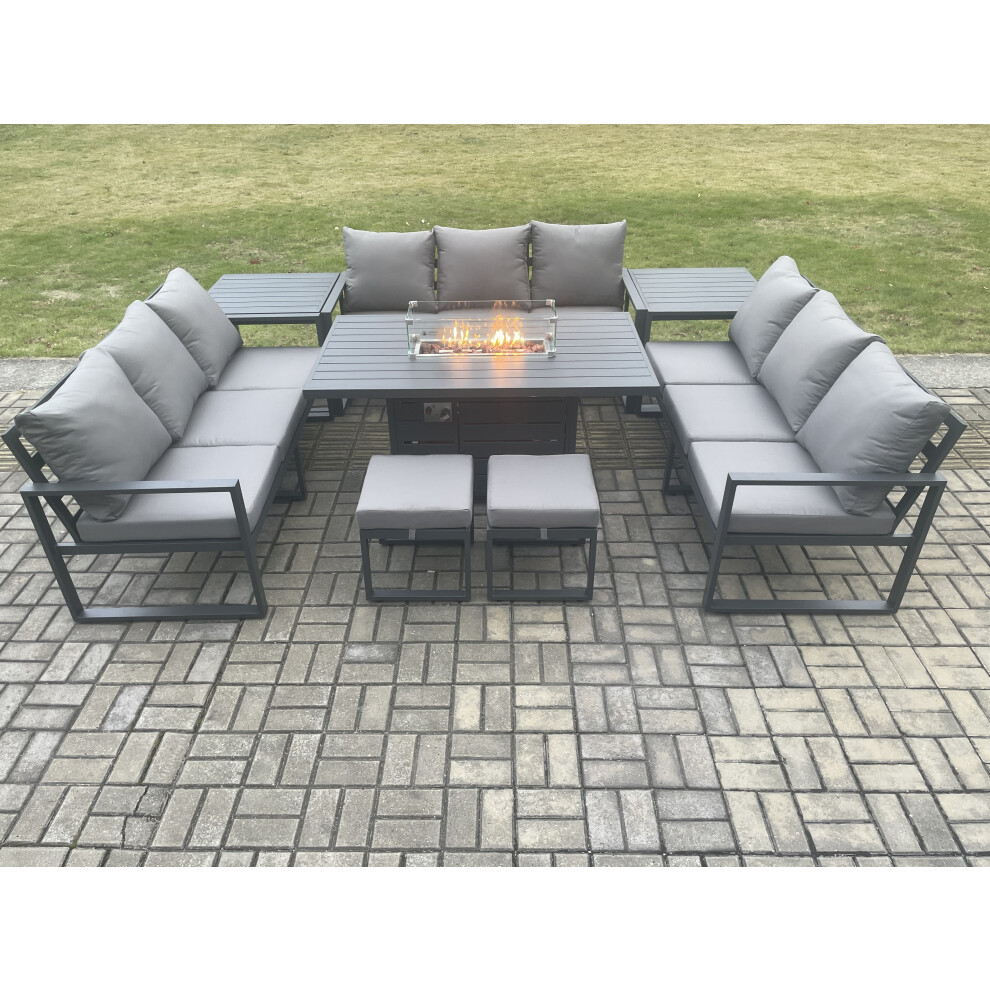 Fimous Unisex Dark Grey Aluminium 11 Seater Garden Furniture Outdoor Set Patio Lounge Sofa Gas Fire Pit Dining Table Set With 2 Footstools In Small - Image 3