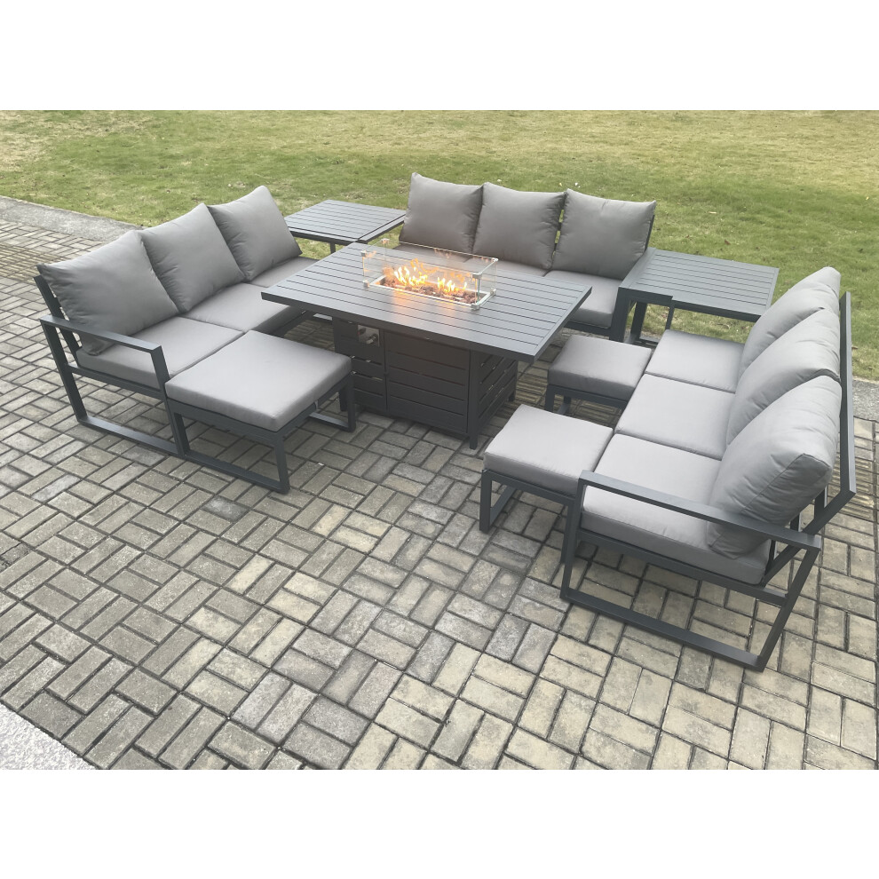 Fimous Aluminium Garden Furniture Outdoor Set Patio Gas Fire Pit Dining Table Sets 3 Footstools 2 Side Tables - Image 3