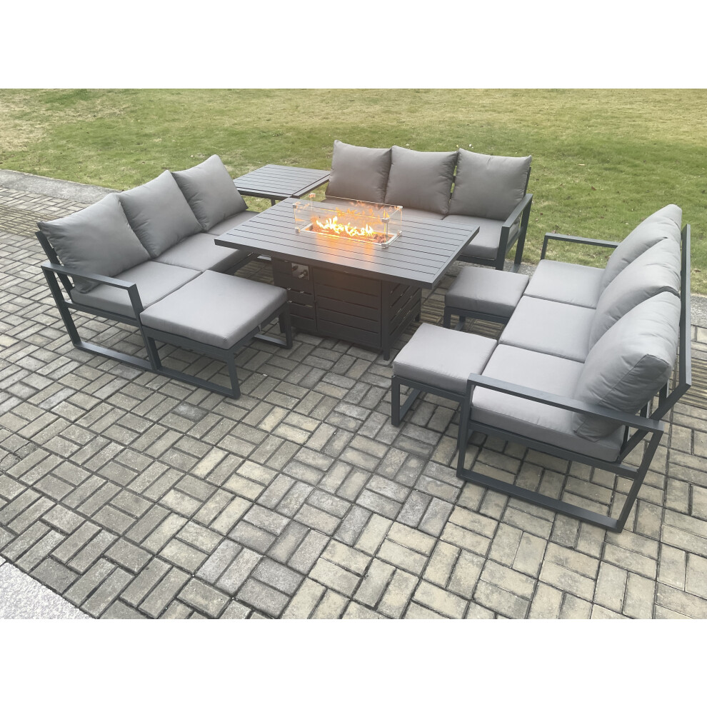 Fimous Unisex Dark Grey Aluminium Garden Furniture Outdoor Set Patio Lounge Sofa Gas Fire Pit Dining Table Set With Footstools Side Table Size 3 - Image 3