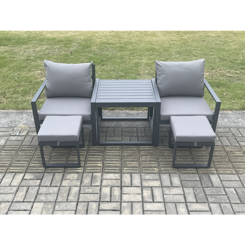Fimous Aluminium 5 Pieces Garden Furniture Sofa Set Chair And 2 Small Footstool Table Including Cushions - Image 3
