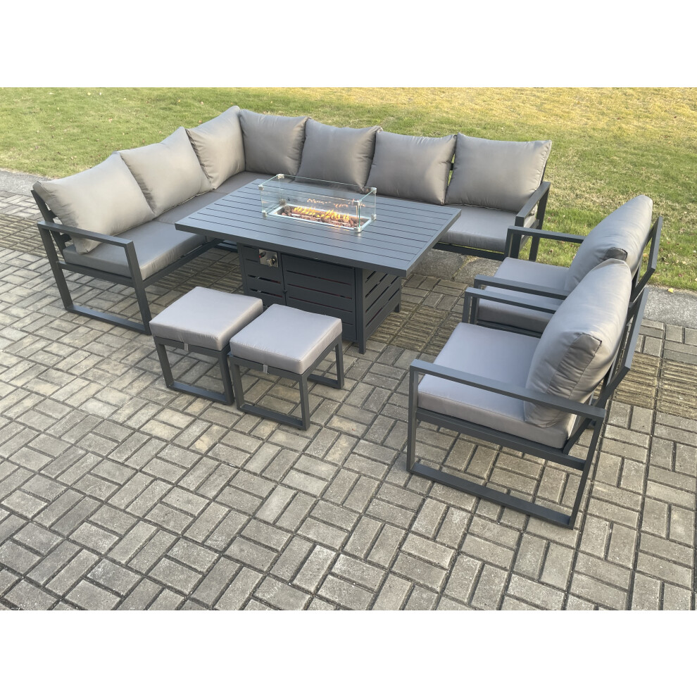 Fimous Unisex Dark Grey Aluminium Patio Outdoor Garden Furniture Corner Sofa Set Gas Fire Pit Dining Table With Chairs Footstools Size 2 - Image 3