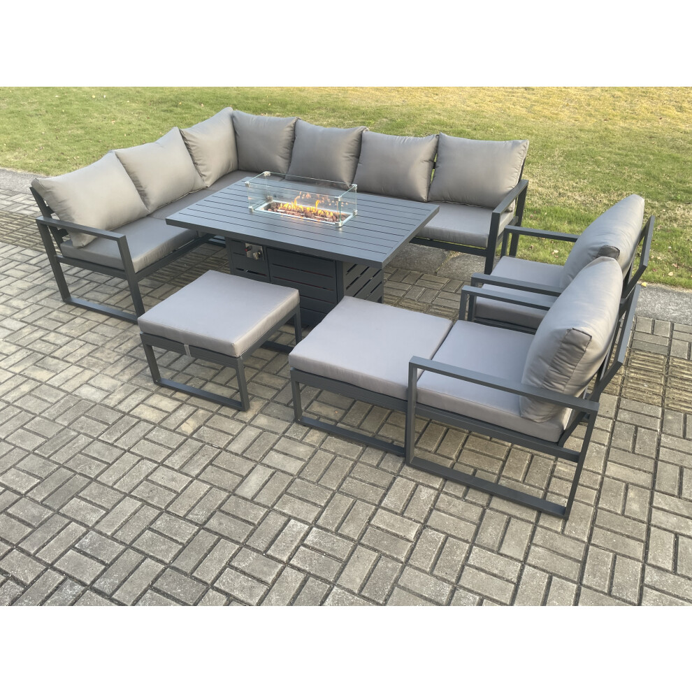 Fimous Unisex Dark Grey Aluminium Patio Outdoor Garden Furniture Corner Sofa Set Gas Fire Pit Dining Table With Chairs Big Footstools Size 2 - Image 3