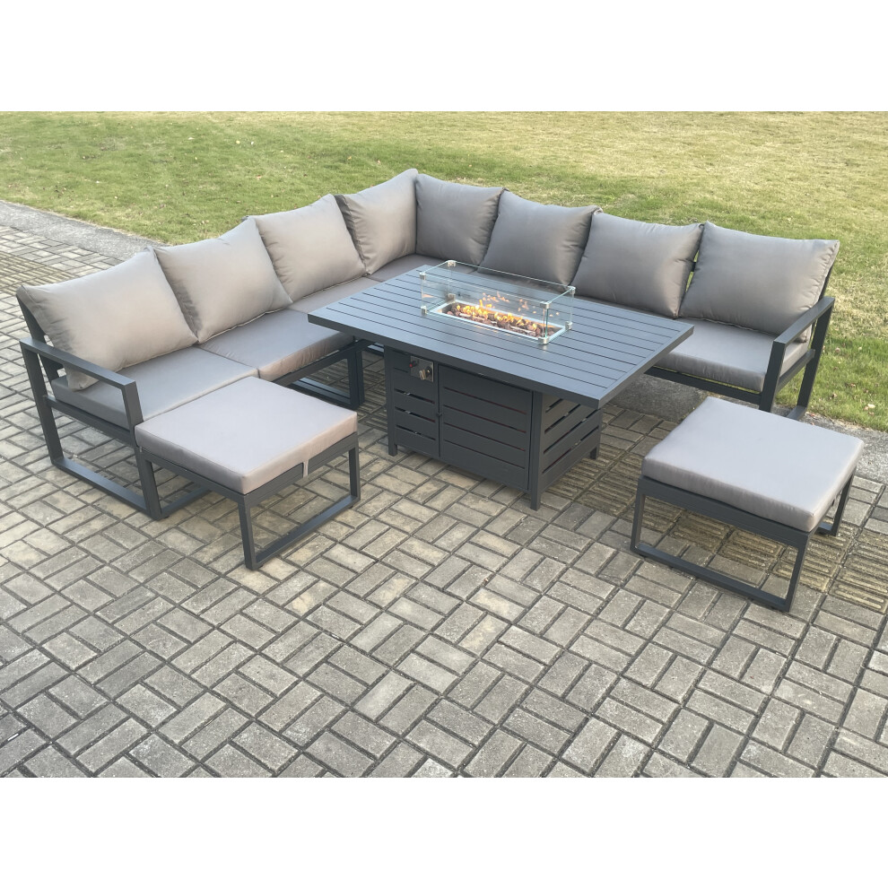 J30 Limited Aluminium L-Shaped 9-Seater Garden Corner Sofa Set With Fire Pit Table - Grey Or Beige | Wowcher - Image 4