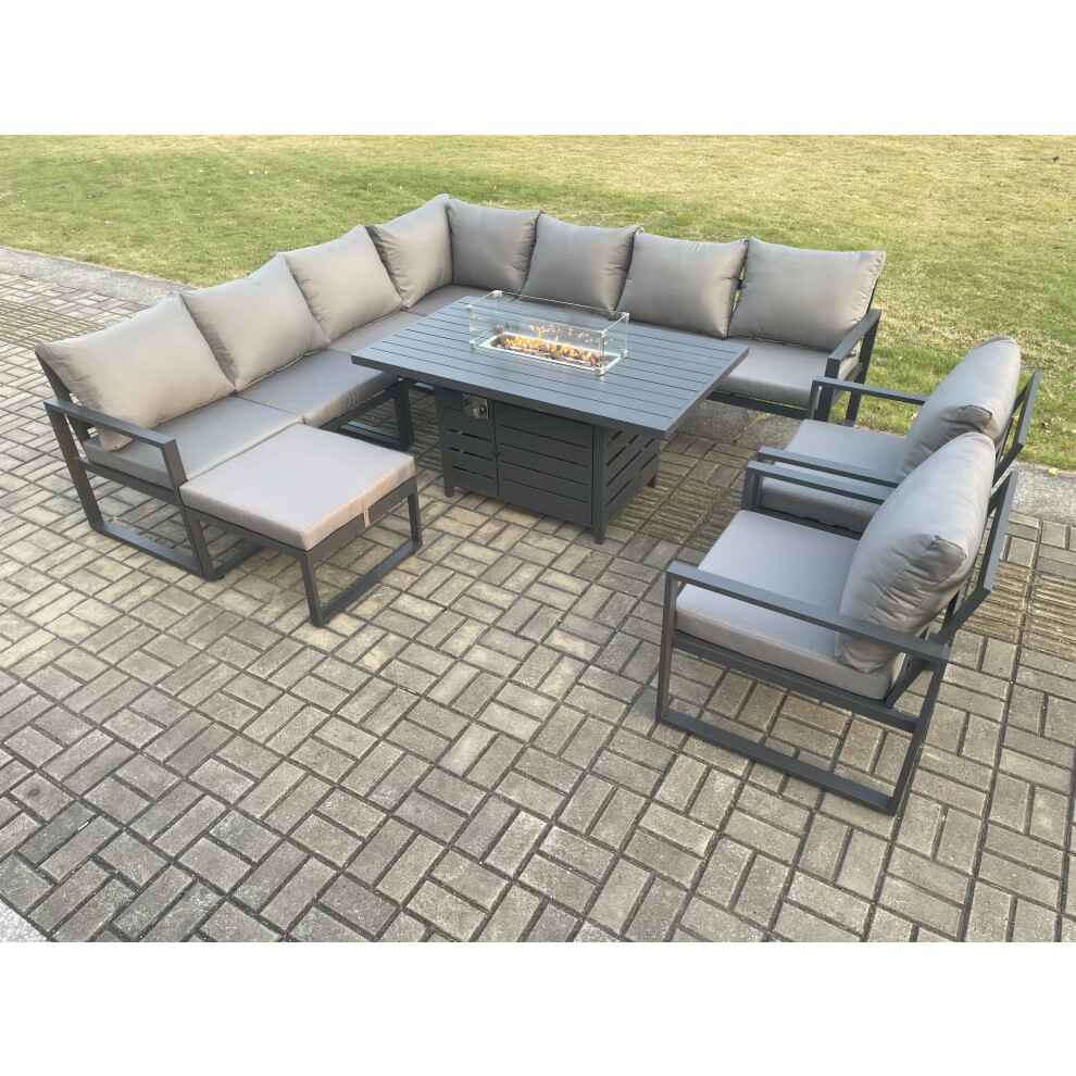 Fimous 10-Seater Aluminium Garden Dining Set With Gas Fire Pit Dark Grey - Image 3