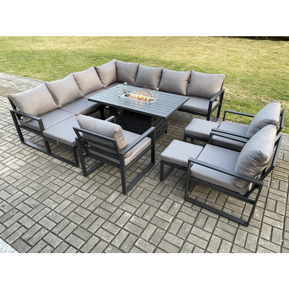 Rackhams Dark/Grey Aluminium Lounge Corner Sofa Outdoor Garden Furniture Sets Gas Fire Pit Dining Table Set With 3 Chairs 3 Footstools - Image 3