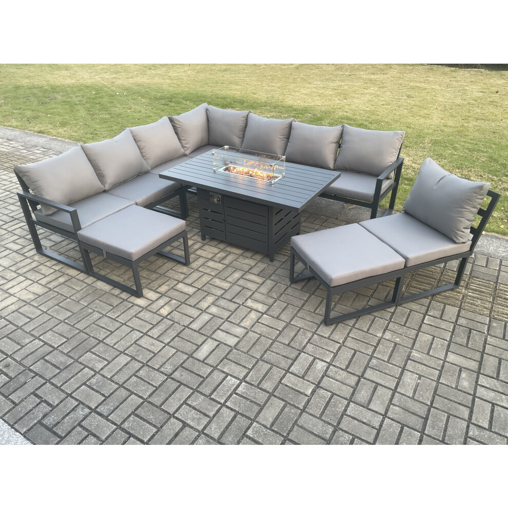 Rackhams Dark/Grey Aluminium Lounge Corner Sofa Outdoor Garden Furniture Sets Gas Fire Pit Dining Table Set With 2 Big Footstools - Image 3
